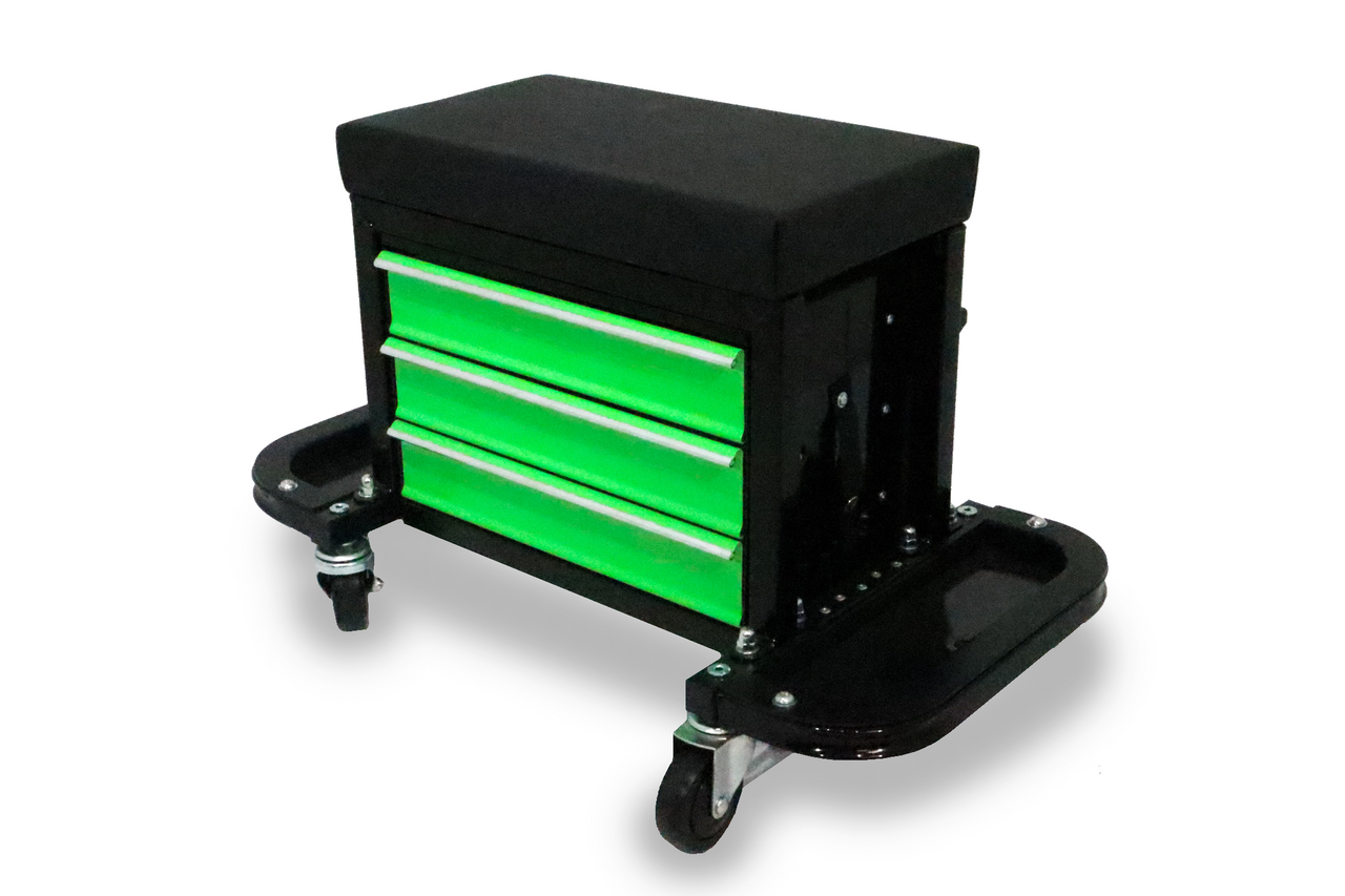 ToolTruck Mechanics 3 Drawer Tool Box Seat - Black & Green - Image 2